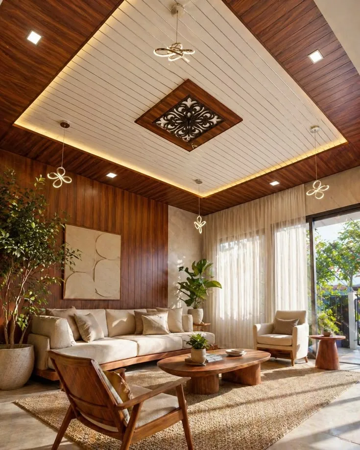 Plafon panel kayu dengan ornamen di Jakarta oleh ASATURA